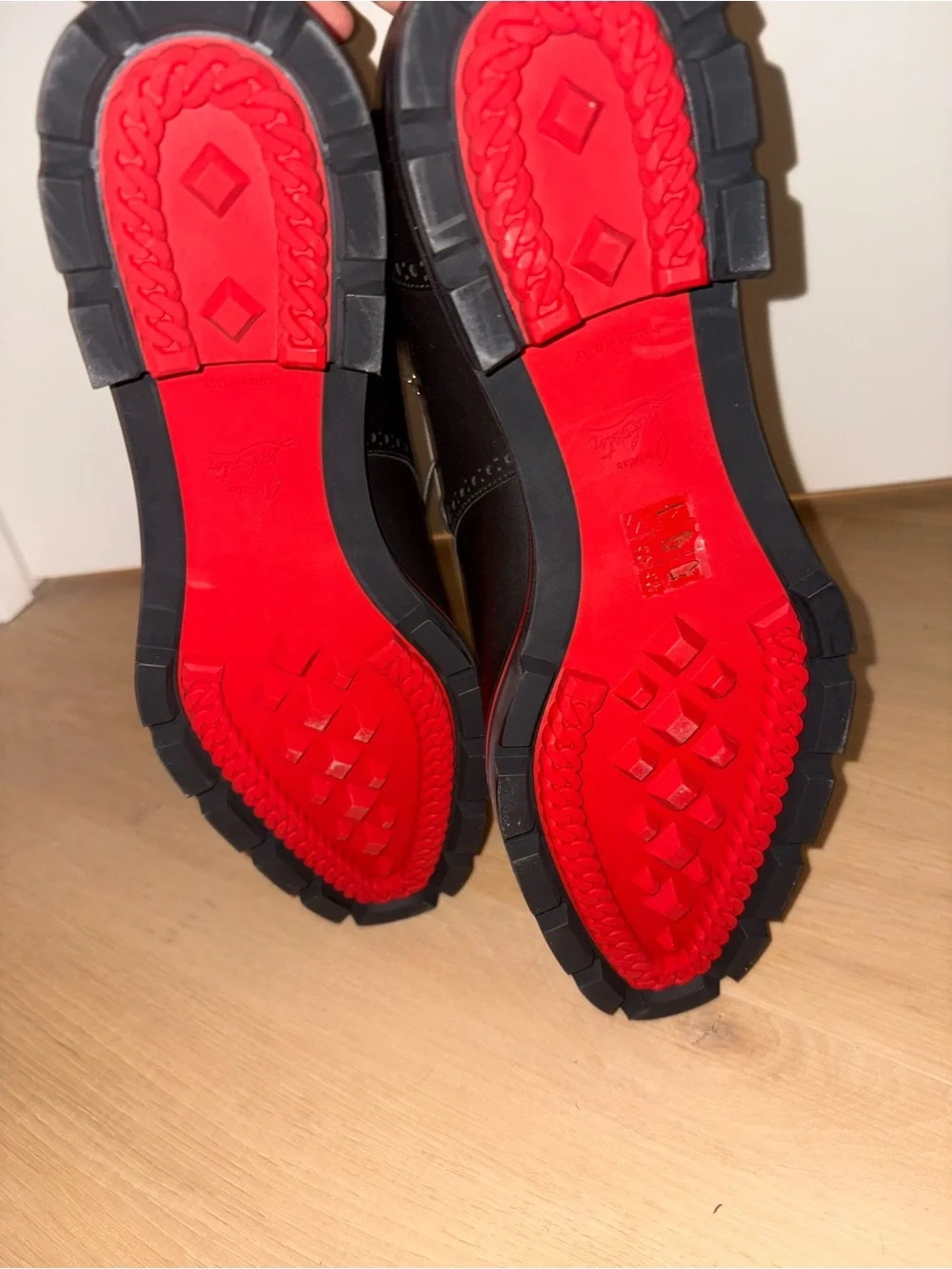 Christian Louboutin Black Leather Lace-Up Ankle Boots with Red Trim